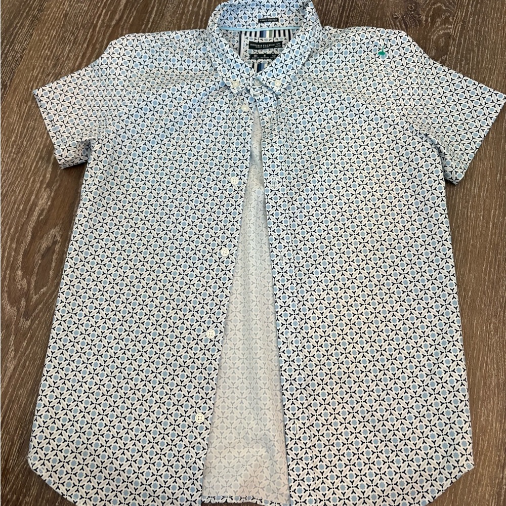 Boys Blue Patterned Short Sleeve Shirt